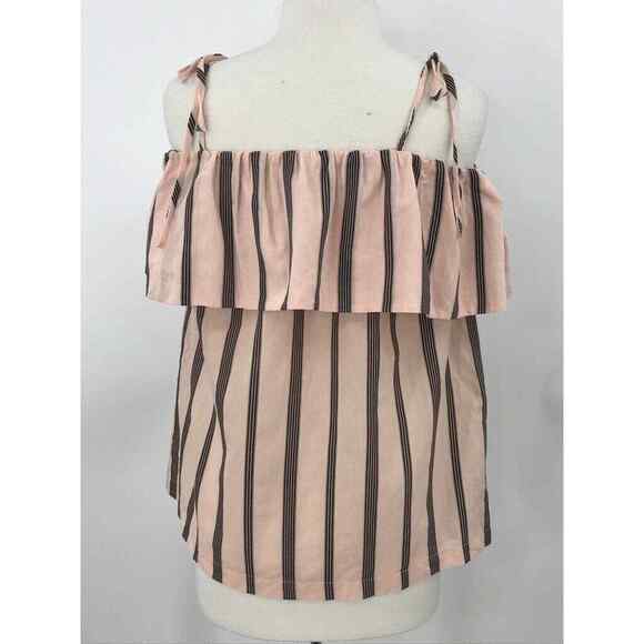 Loft Blouse Womens 6 Peach Off The Shoulder Striped Floral Ruffle Top Casual - Picture 3 of 8